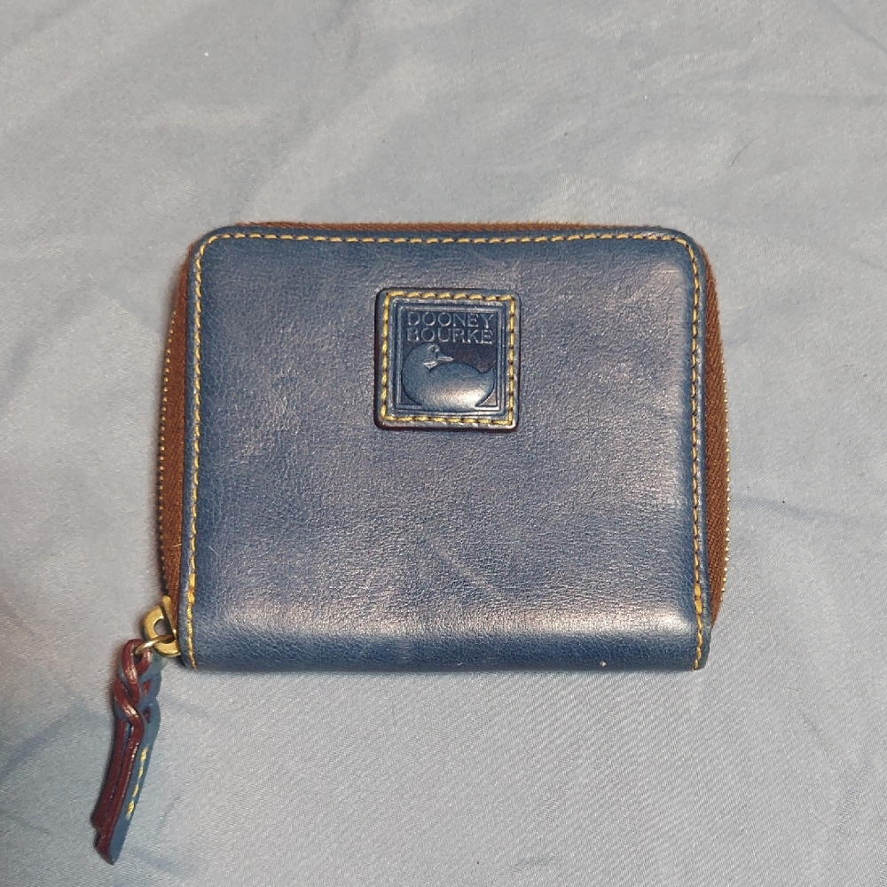 Vtg Dooney & Bourke Blue All Weather Leather Zip Around Wallet Duck Logo Small